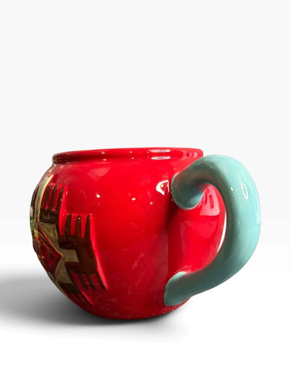RED SOUTHWESTERN PENDLETON COFFEE MUG WITH TURQUOISE HANDLE